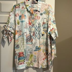 Chicos Paradise print top with bow sleeves